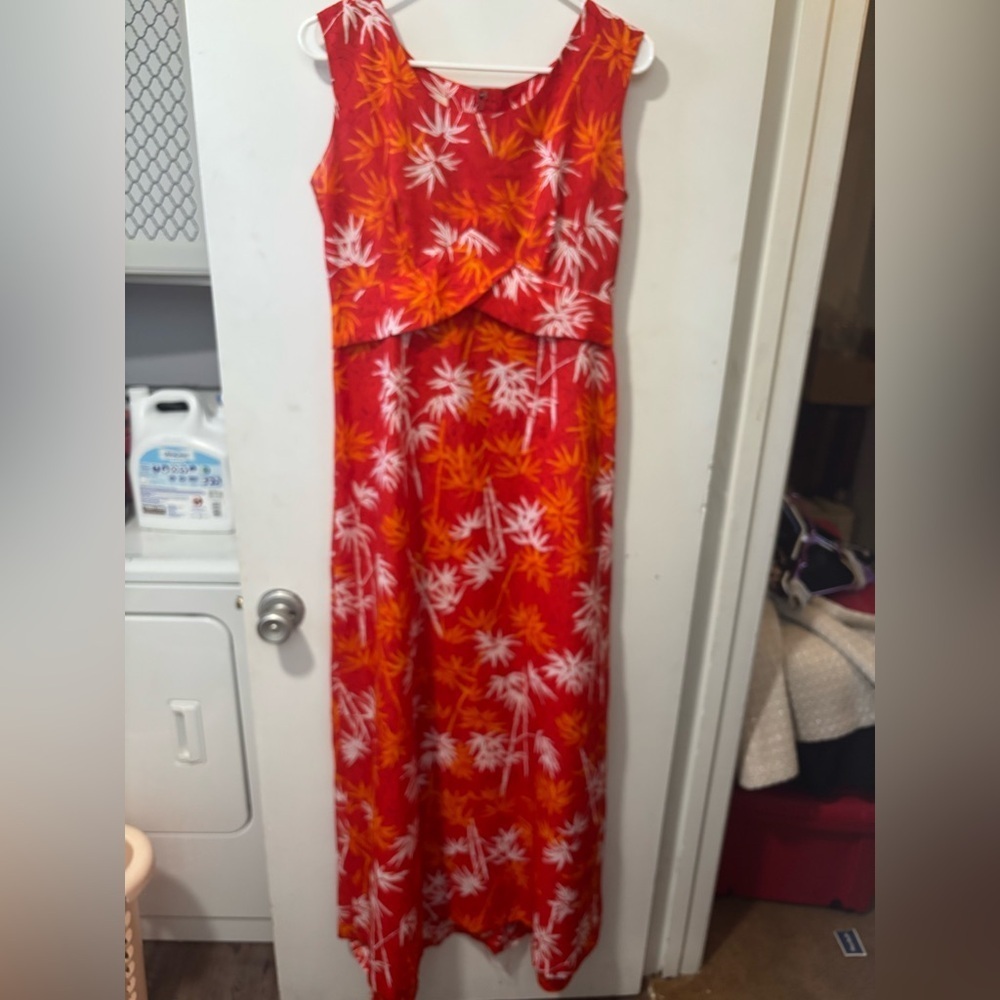 Vintage Hawaii Nei Honolulu Red Hawaiian Floral Luau Long Maxi Dress Size 12
